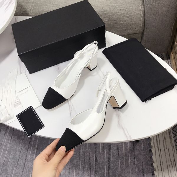 

women's shoes luxury designer sandals summer leather thick heel sandal fashionable black and white two-color pointed pearl highs heels