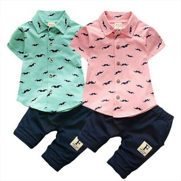 

summer baby boy gentleman suit short sleeve toddler button shirt blue shorts set kids clothes 2pcs outfits 1 5t, White