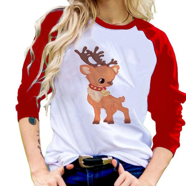 

women's t-shirt clothing 2021 fall winter christmas elk print series casual round neck raglan sleeve aesthetic woman tshirts, White