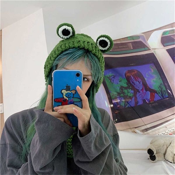 

winter skullies 2021 women frog hat crochet knitted costume beanie s cap gift baby anime pgraphy prop party, Blue;gray
