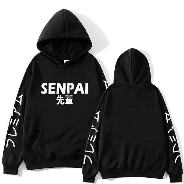 

men's hoodies & sweatshirts men spring anime senpai design letter print hooded male women streetwear funny black pullover clo