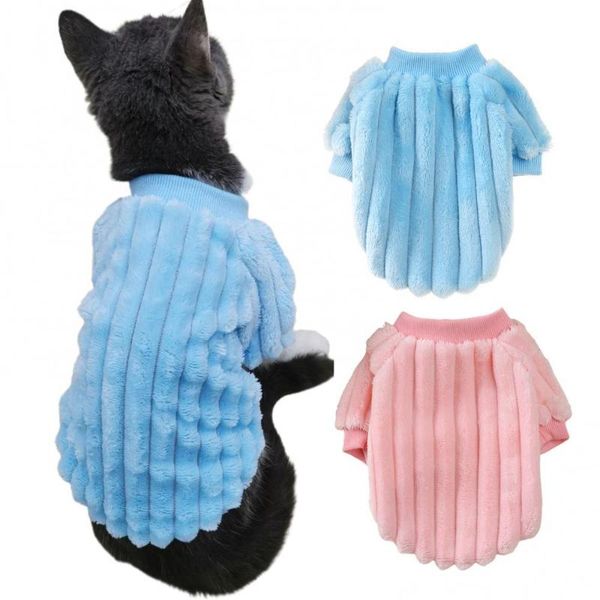 

cat costumes solid color short sleeve winter flannel sweater casual stripping dog clothing pet costume striped all- vest pajamas