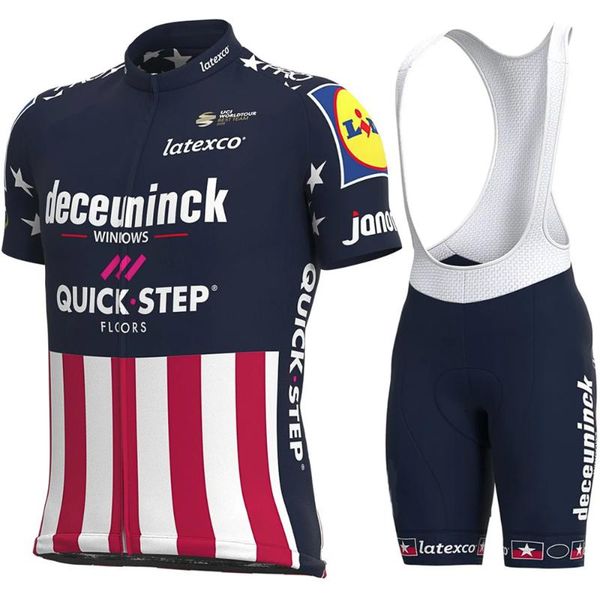 

racing sets 2021 usa cycling jersey set quick step clothing men road bike shirt suit bicycle bib shorts mtb maillot culotte, Black;blue