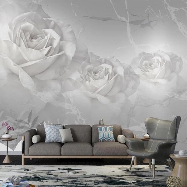 

wallpapers custom self-adhesive wallpaper modern jazz white marble rose flower po wall mural living room tv waterproof 3d stickers