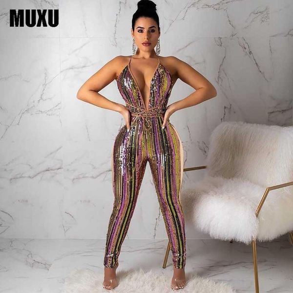 

women's jumpsuits & rompers glitter sequin striped womens jumpsuit autumn winter deep v lead party bodysuit women body feminino combina, Black;white