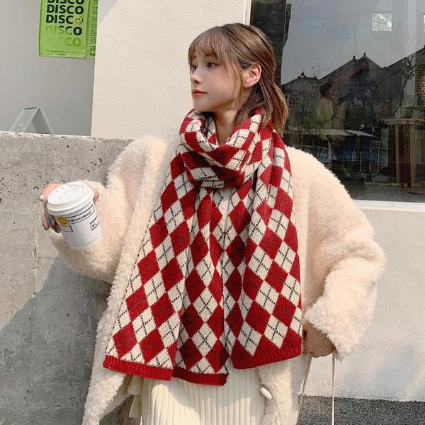 

scarves simple style autumn winter female wool knitted scarf women long shawl wrap blanket warm poncho 2021, Blue;gray