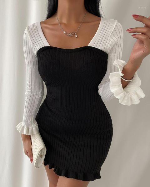 

chiffon summer autumn dress women 2021 long sleeve slim elastic bodycon bandage short pleated party dresses casual, Black;gray