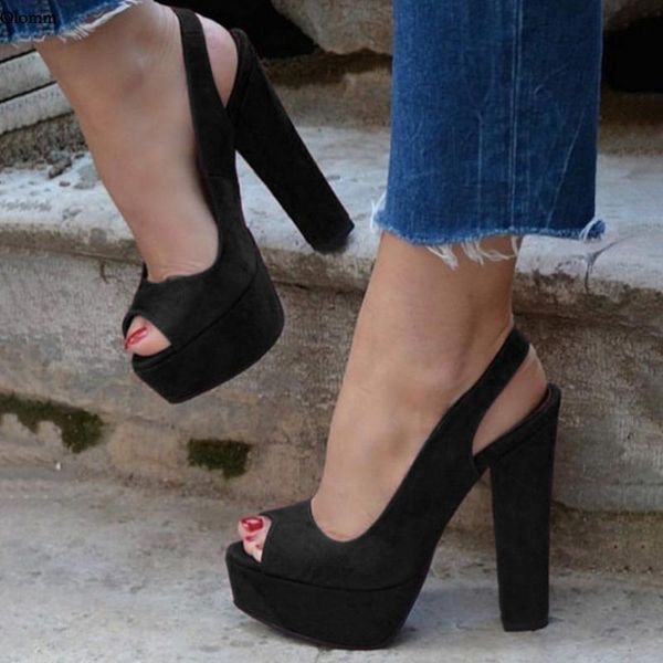 

sandals olomm handmade women summer platform faux suede block heel peep toe elegant black casual shoes size 35 47 52