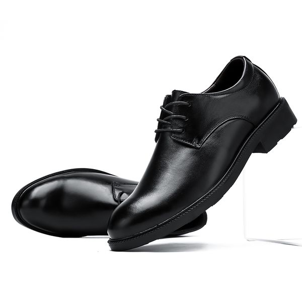 

fashion dress shoes real leather internal increase business lace-up-shoes black 8905
