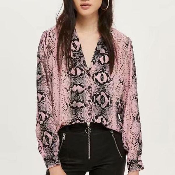 

snake animal print blouse and shirt long sleeve turn-down collar casual loose fashion streetwear women blouses autumn 2021 women's & sh, White