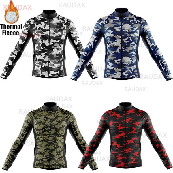 

racing sets camouflage bike uniform 2021 winter long sleeves cycling clothing men fleece mtb bicycle clothes maillot ropa ciclismo jersey, Black;blue