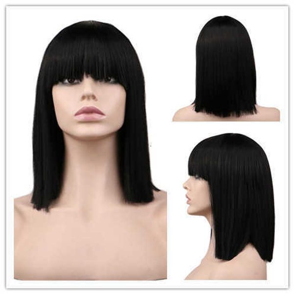 

shoulder length black women's fashion qi bangs simulation personalized chemical fiber wig head cover
