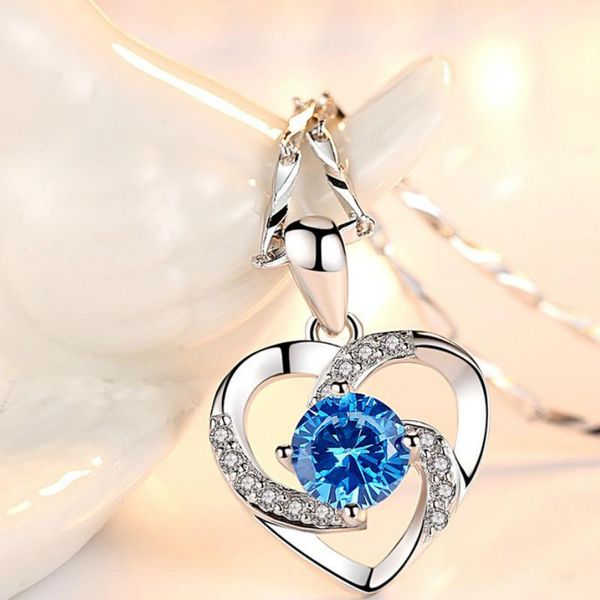 

nigerian fashion jewelry elegant women heart-shaped necklace crystal wedding bridal anniversary gift pendant necklaces, Silver