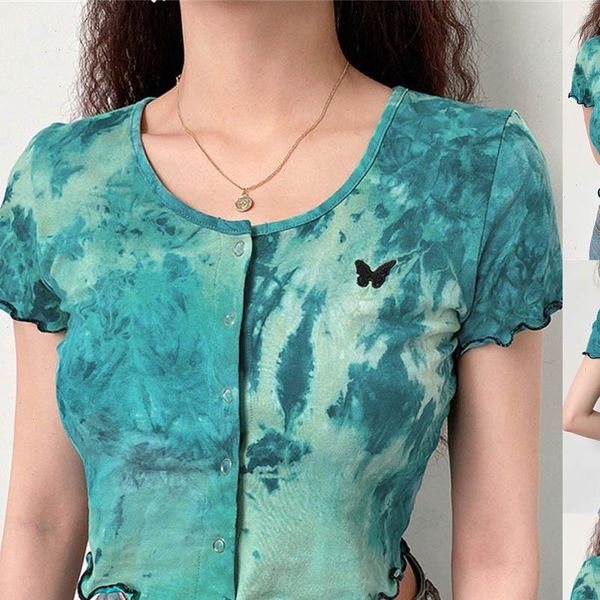 

30 womens crop women o neck short sleeve t shirt butterfly embroidery oversized tee, White