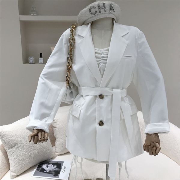 

spring 2021 niche design ruffled strapless dress + small brit blazer 2 female piece, Black;gray