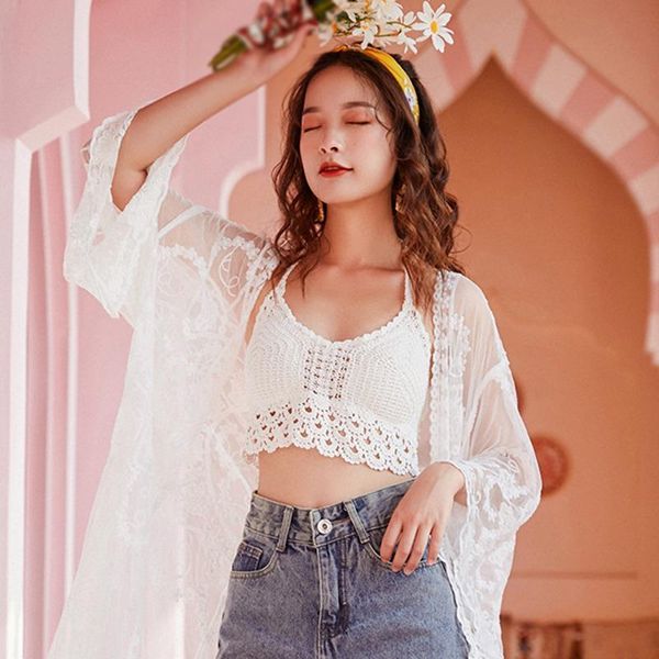 

women's tanks & camis summer beachwear bohemian style all-match cover solid color camisole strapless bottoming shirt, White