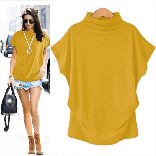 

6xl plus szie summer soild women shirts turtleneck cotton casual short sleeve easy womens fashion tunic, White