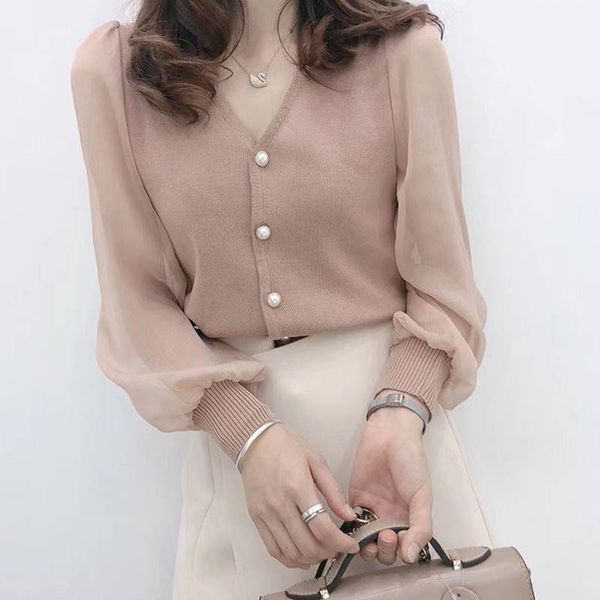 

t-shirt t-shirt 2020 spring and summer new short sweater women's foreign style minority lace chiffon knitted bottomed shirt long sleeve, White