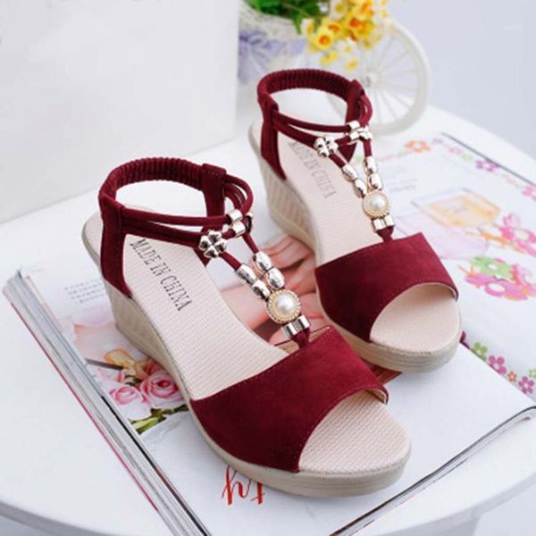 

dress shoes womens summer sandals fashion ladies platform wedge with rhinestone red comfortable open toe chaussure femme, Black