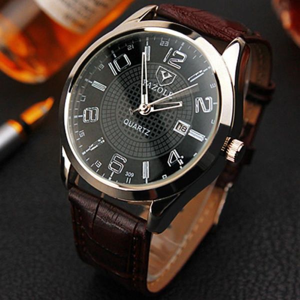 

wristwatches drop watches business fashion exquisite quartz watch men genuine leather waterproof calendar, Slivery;brown