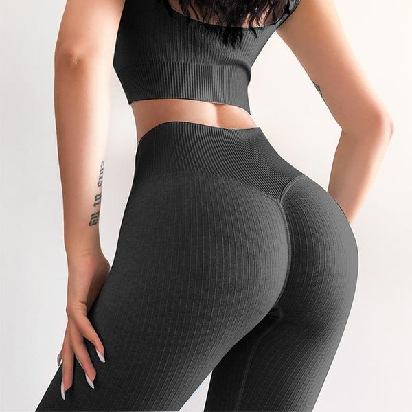 

women's leggings fitness women high waist ankle length booty push up gym womens clothing ribbed workout pants female, Black