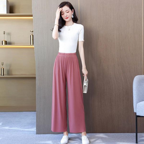 

women's pants & capris nice autumn spring plus size soild for women casual loose female wide leg high waist ankle length ladies trouser, Black;white