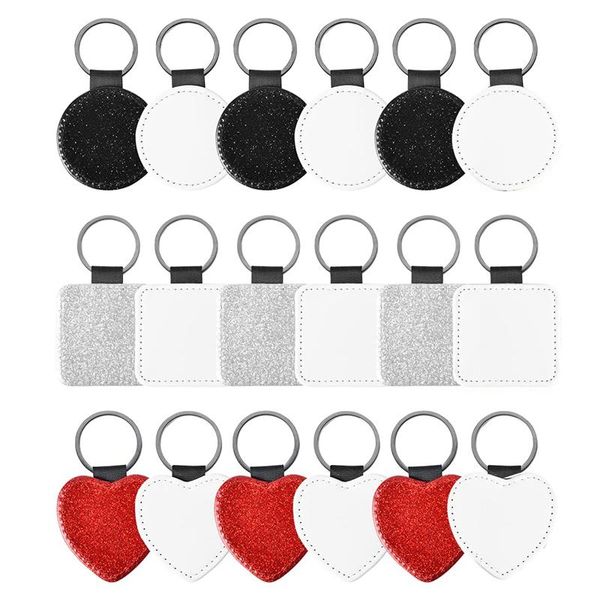

keychains 18 pcs sublimation blank keychain heat transfer pu leather round square shape for present diy making, Silver