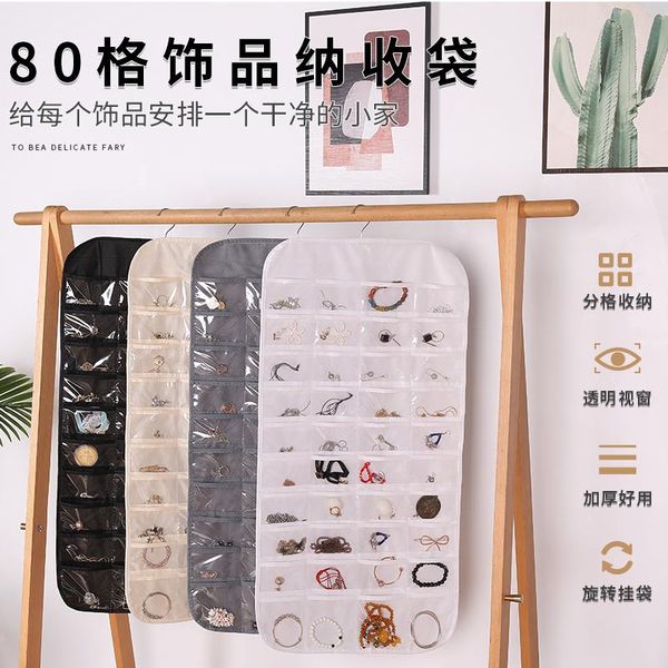 

storage bags double sided hanging bag with 80 transparent pockets for hairpins/ bracelets/ id card/ necklaces 85*43