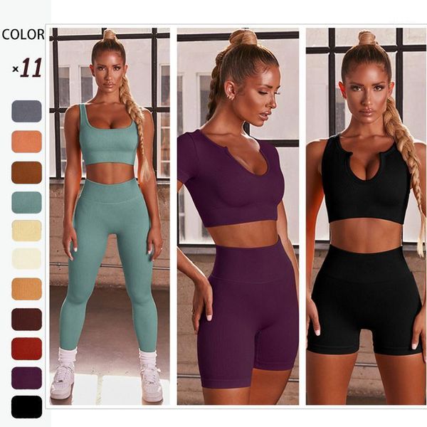 

yoga outfit solid color seamless set women 2 piece gym outfits sportwear fitness suits sports clothing tracksuit activewear u-neck sets