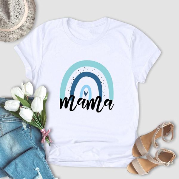 

women's t-shirt kawaii woman tshirts women mother's day letter rainbow print o-neck short sleeve 2021 camisetas de mujer, White