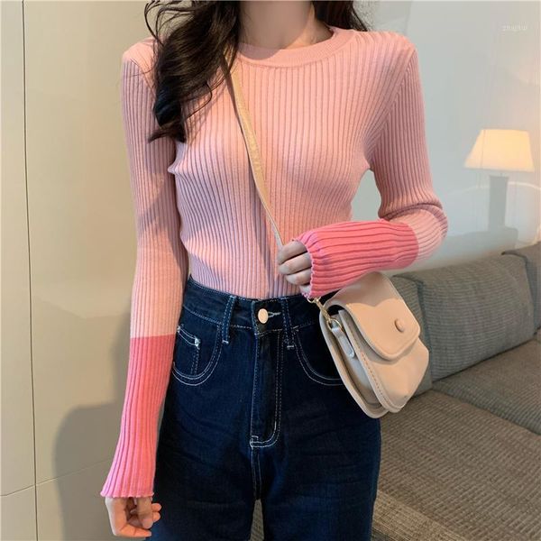 

#6347 white pink black khaki womens sweaters pullovers long sleeved o neck korean fashion knitted sweater ladies pullover women's, White;black