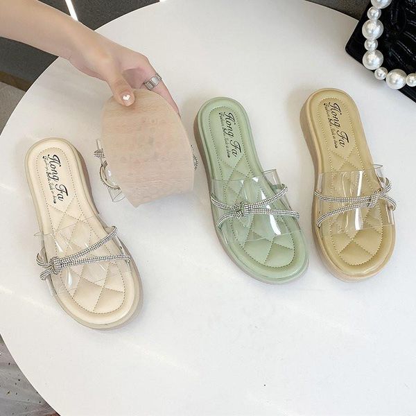 

slippers beach shoes casual glitter slides slipers women low sabot luxury jelly flat summer 2021 crystal pu basic fashion, Black