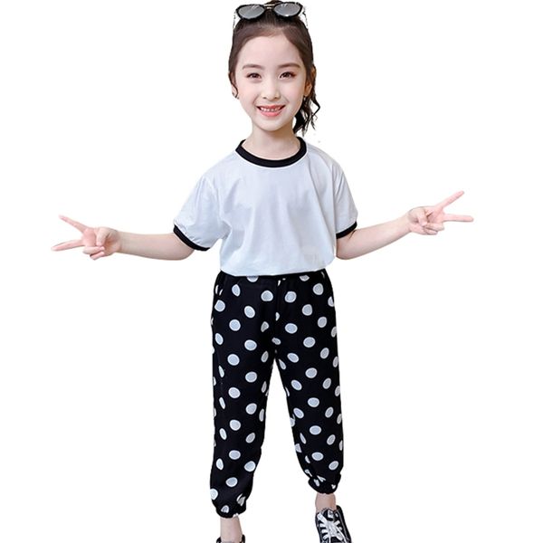 

clothes for girls tshirt + dot pants costume casual style children girl summer costumes 6 8 10 12 210528, White