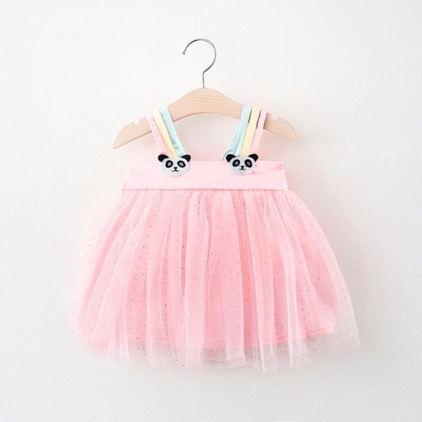 

girl's dresses 2021 summer baby girls panda sling mesh dress, Red;yellow