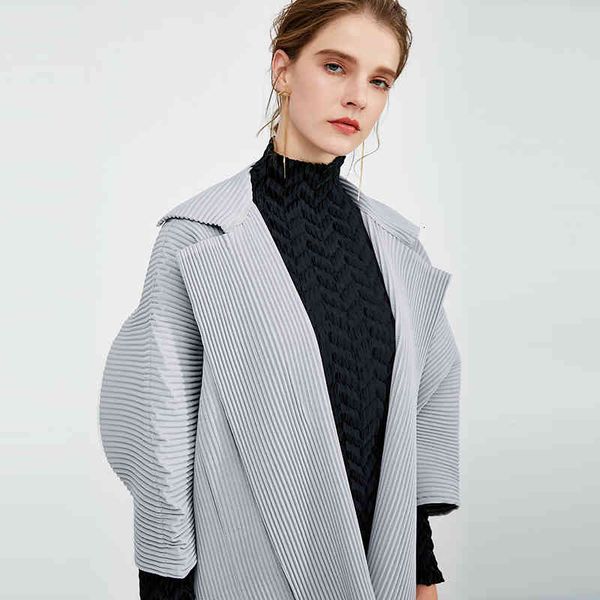 

hoodie latest miyake spring lapel short pleated jacket autumn woman small coat 5156, Black