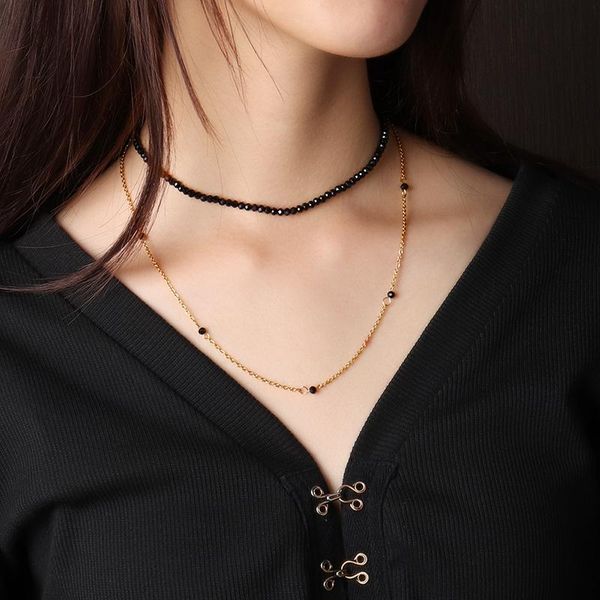 

chokers choker necklace multilayer stainless steel necklaces long pendant moon chain for women jewelry gift, Golden;silver