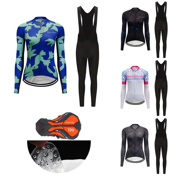 

racing sets women lycra long sleeve fall road bike jersey set bib kit 2021 cycling clothing mtb suit female bicycle clothes dress skinsuit, Black;blue
