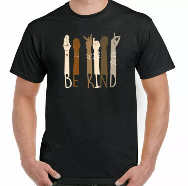 

be kind t-shirt, anti racist lgbt love peace hippie woman enhancement top, White;black
