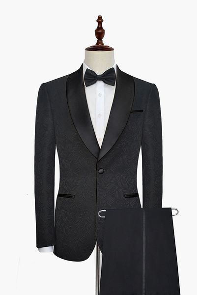 

men's suits & blazers arrival mens black pattern groom tuxedos shawl satin lapel groomsmen wedding man 2 pieces ( jacket+pants+tie, White;black