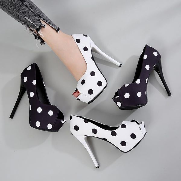 

europe style super high heels(12/14cm) platform women's shoes polka dot female sandals peep toe pumps slip-on oulyyyogo dress, Black