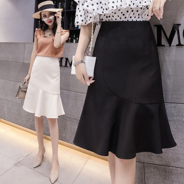 

skirts fishtail medium length buttock a-line short skirt, Black