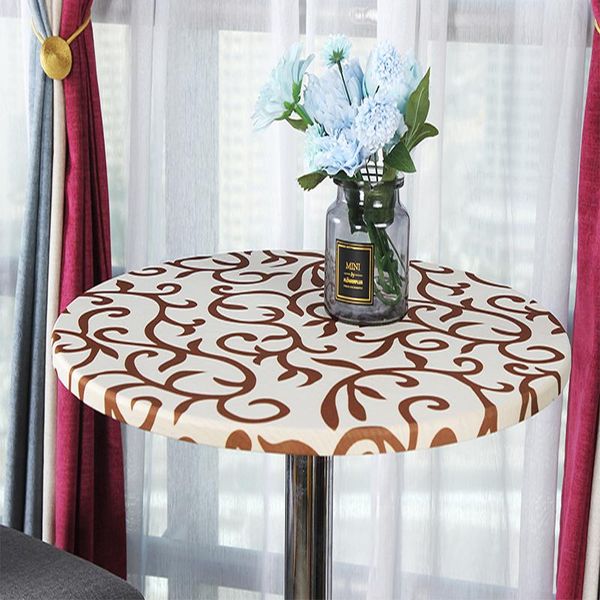 

table cloth 60/70/80/90cm 4 colors black print elastic edge round cover desk polyester protector bar wedding banquet party decor