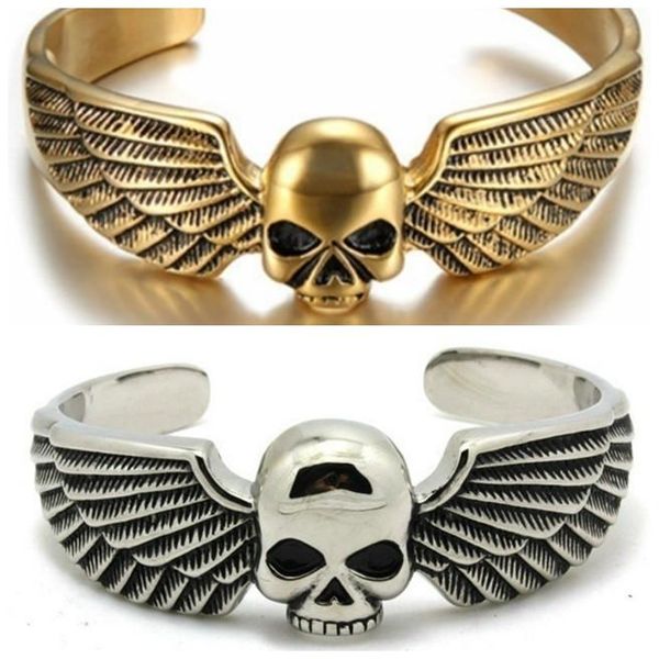 

bangle men's fashion jewelry domineering gothic punk angel skull bracelet, Black