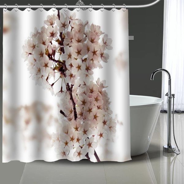 

custom cherry-blossoms shower curtains bath products bathroom decor waterproof polyester with 12 pcs hooks