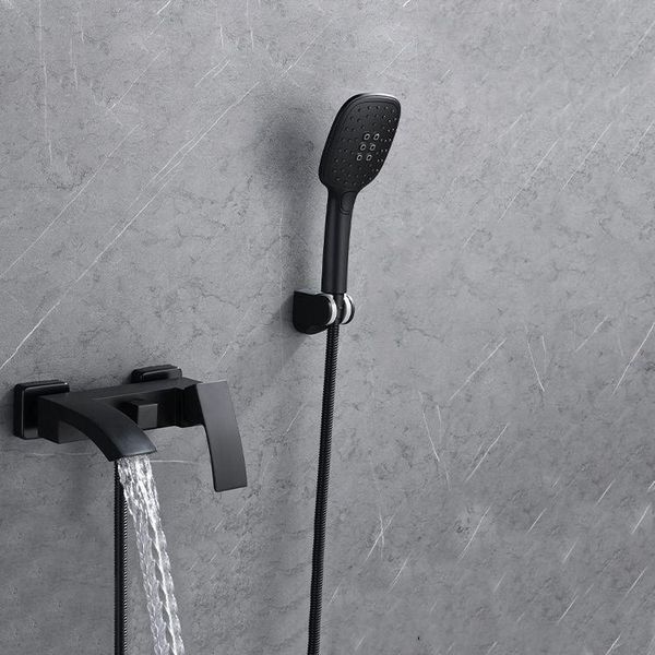 

luxury black wall mounted two functions brass bathroom shower faucet set with 3 handheld head complete sets