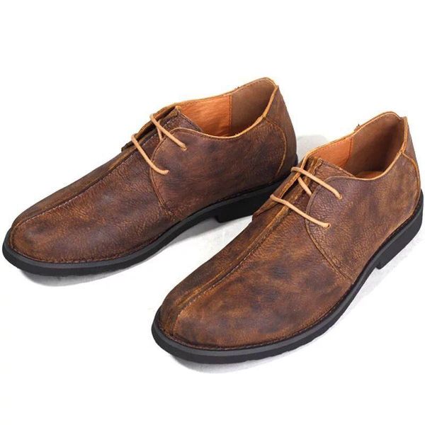 

british men's leather casual shoes fashion lace up hand made pleated round head retro dress, Black