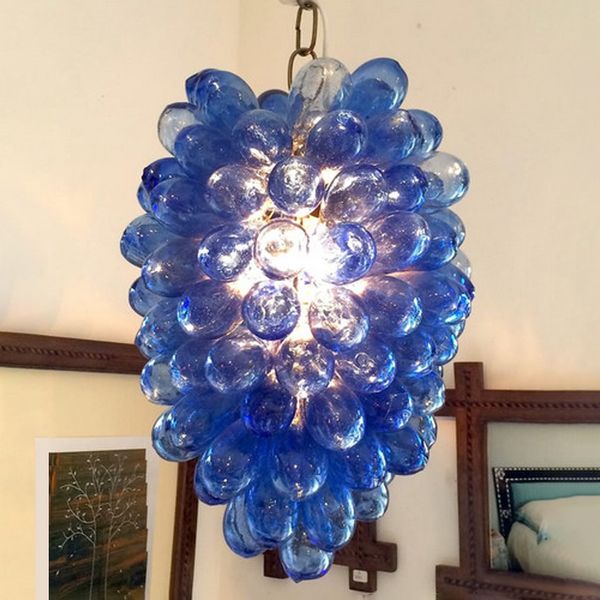 

American Hand Blown Glass Chandelier Lamp Creative Style Western Restaurant Blue Color Art Lighting Bar Balcony Chandeliers Home Decor