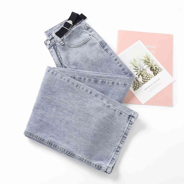 

jeans m2814 - korean women's clothing 2021 spring and autumn high waist adjustable denim wide leg floor pants, Blue