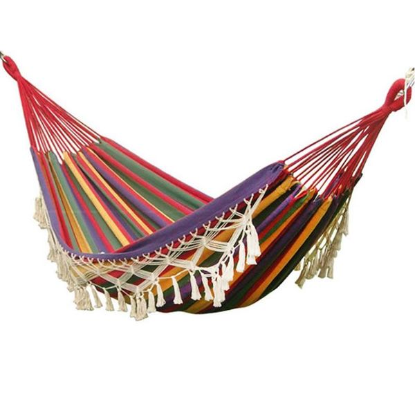 

camp furniture 2m outdoor hanging hammock portable garden camping wind fringed two-person sleeping swing tree bed double single people