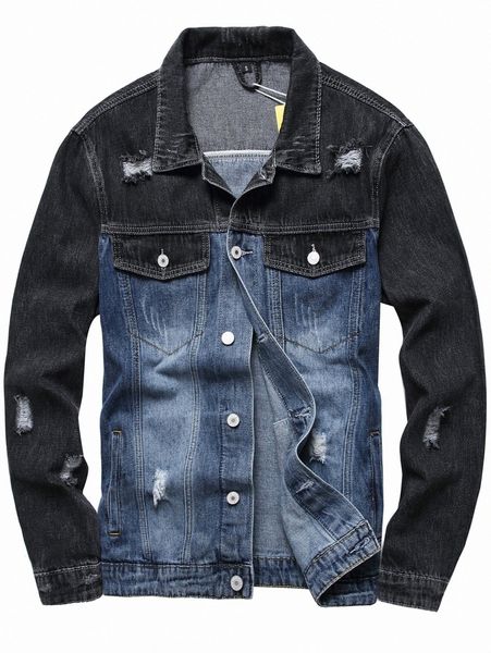 

men ripped two tone denim jacket s9nj#, Blue